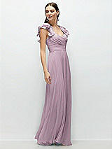 Side View Thumbnail - Suede Rose Dramatic Ruffle Edge Strap Chiffon Maxi Dress