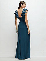 Rear View Thumbnail - Atlantic Blue Dramatic Ruffle Edge Strap Chiffon Maxi Dress