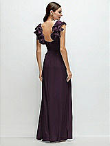 Rear View Thumbnail - Aubergine Dramatic Ruffle Edge Strap Chiffon Maxi Dress