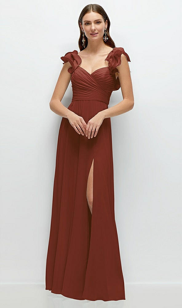 Front View - Auburn Moon Dramatic Ruffle Edge Strap Chiffon Maxi Dress