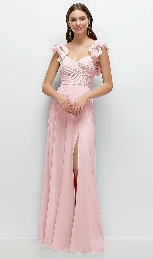 Front View - Ballet Pink Dramatic Ruffle Edge Strap Chiffon Maxi Dress