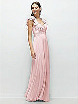 Side View Thumbnail - Ballet Pink Dramatic Ruffle Edge Strap Chiffon Maxi Dress