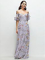 Alt View 1 Thumbnail - Butterfly Botanica Silver Dove Dramatic Ruffle Edge Strap Chiffon Maxi Dress