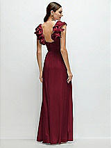 Rear View Thumbnail - Burgundy Dramatic Ruffle Edge Strap Chiffon Maxi Dress