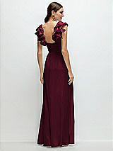 Rear View Thumbnail - Cabernet Dramatic Ruffle Edge Strap Chiffon Maxi Dress