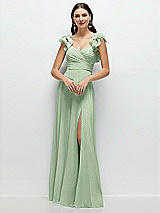 Front View Thumbnail - Celadon Dramatic Ruffle Edge Strap Chiffon Maxi Dress