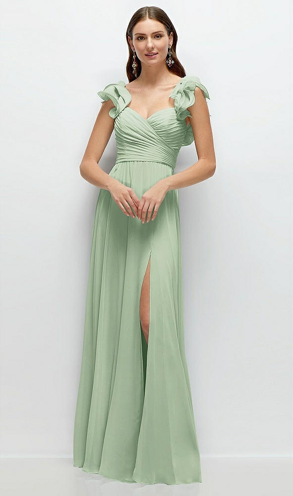 Front View - Celadon Dramatic Ruffle Edge Strap Chiffon Maxi Dress