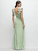 Rear View Thumbnail - Celadon Dramatic Ruffle Edge Strap Chiffon Maxi Dress