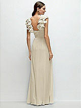 Rear View Thumbnail - Champagne Dramatic Ruffle Edge Strap Chiffon Maxi Dress