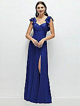 Front View Thumbnail - Cobalt Blue Dramatic Ruffle Edge Strap Chiffon Maxi Dress