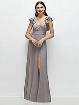 Front View Thumbnail - Cashmere Gray Dramatic Ruffle Edge Strap Chiffon Maxi Dress