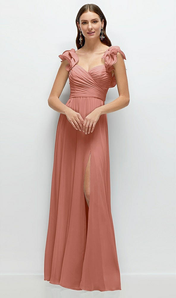 Front View - Desert Rose Dramatic Ruffle Edge Strap Chiffon Maxi Dress