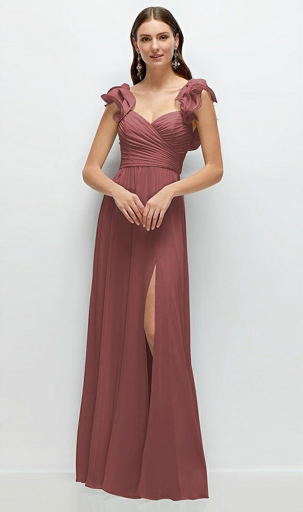 Front View - English Rose Dramatic Ruffle Edge Strap Chiffon Maxi Dress