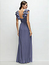 Rear View Thumbnail - French Blue Dramatic Ruffle Edge Strap Chiffon Maxi Dress