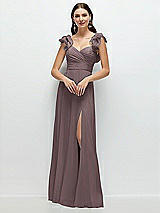 Front View Thumbnail - French Truffle Dramatic Ruffle Edge Strap Chiffon Maxi Dress