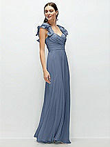 Side View Thumbnail - Larkspur Blue Dramatic Ruffle Edge Strap Chiffon Maxi Dress