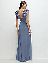 Rear View Thumbnail - Larkspur Blue Dramatic Ruffle Edge Strap Chiffon Maxi Dress