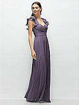 Side View Thumbnail - Lavender Dramatic Ruffle Edge Strap Chiffon Maxi Dress