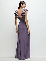 Rear View Thumbnail - Lavender Dramatic Ruffle Edge Strap Chiffon Maxi Dress