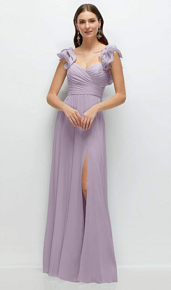 Front View - Lilac Haze Dramatic Ruffle Edge Strap Chiffon Maxi Dress