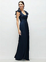 Side View Thumbnail - Midnight Navy Dramatic Ruffle Edge Strap Chiffon Maxi Dress