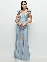 Front View Thumbnail - Mist Dramatic Ruffle Edge Strap Chiffon Maxi Dress