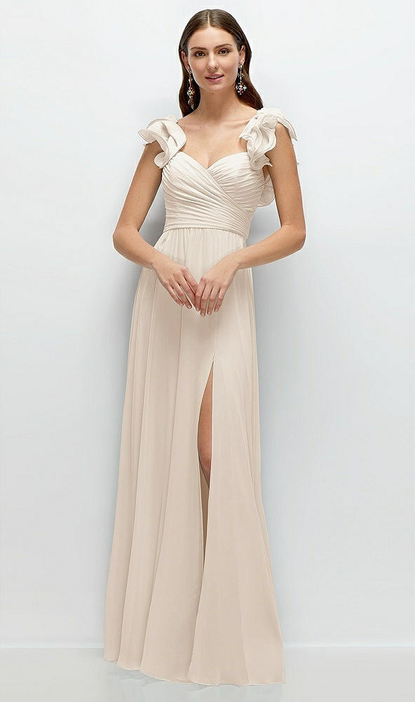 Front View - Oat Dramatic Ruffle Edge Strap Chiffon Maxi Dress