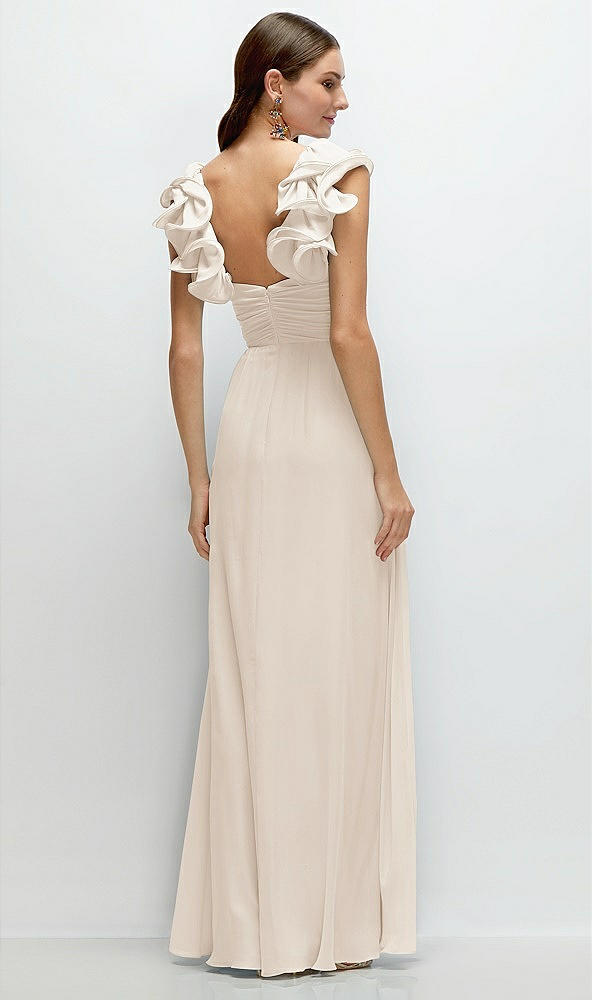 Back View - Oat Dramatic Ruffle Edge Strap Chiffon Maxi Dress