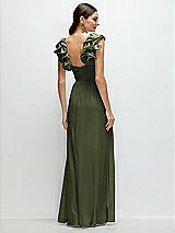 Rear View Thumbnail - Olive Green Dramatic Ruffle Edge Strap Chiffon Maxi Dress