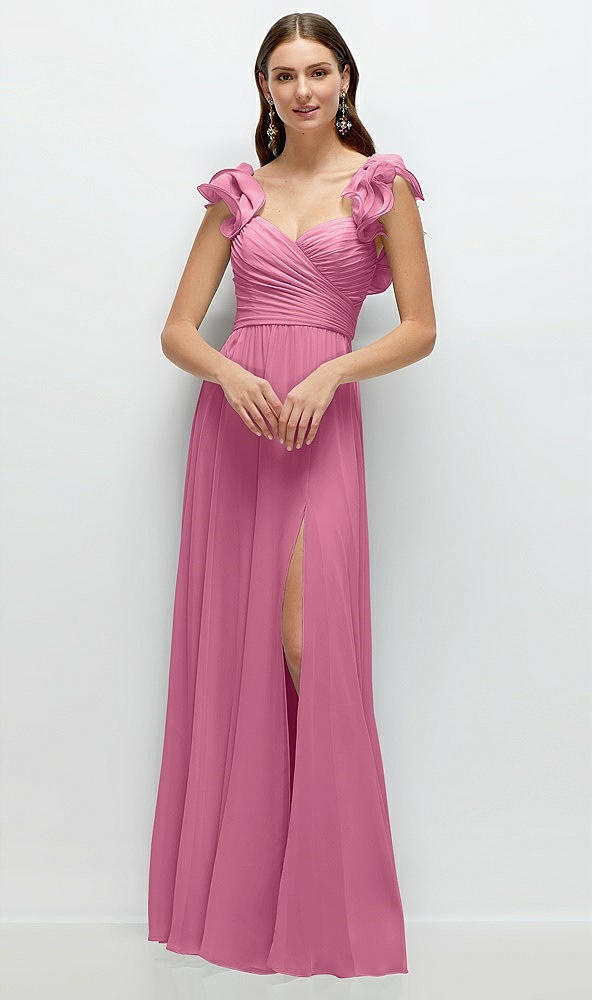 Front View - Orchid Pink Dramatic Ruffle Edge Strap Chiffon Maxi Dress