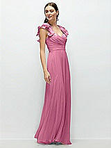 Side View Thumbnail - Orchid Pink Dramatic Ruffle Edge Strap Chiffon Maxi Dress