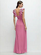 Rear View Thumbnail - Orchid Pink Dramatic Ruffle Edge Strap Chiffon Maxi Dress