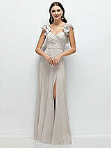 Front View Thumbnail - Oyster Dramatic Ruffle Edge Strap Chiffon Maxi Dress