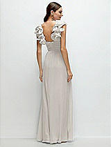 Rear View Thumbnail - Oyster Dramatic Ruffle Edge Strap Chiffon Maxi Dress