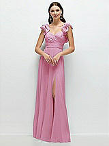 Front View Thumbnail - Powder Pink Dramatic Ruffle Edge Strap Chiffon Maxi Dress