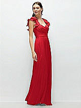 Side View Thumbnail - Parisian Red Dramatic Ruffle Edge Strap Chiffon Maxi Dress