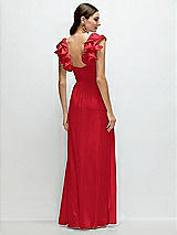 Rear View Thumbnail - Parisian Red Dramatic Ruffle Edge Strap Chiffon Maxi Dress