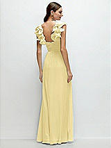 Rear View Thumbnail - Pale Yellow Dramatic Ruffle Edge Strap Chiffon Maxi Dress