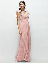 Side View Thumbnail - Rose - PANTONE Rose Quartz Dramatic Ruffle Edge Strap Chiffon Maxi Dress