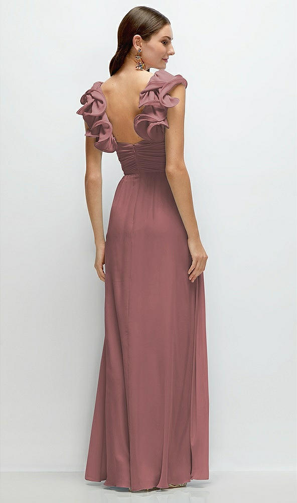 Back View - Rosewood Dramatic Ruffle Edge Strap Chiffon Maxi Dress