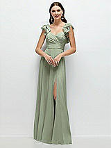 Front View Thumbnail - Sage Dramatic Ruffle Edge Strap Chiffon Maxi Dress