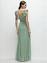 Rear View Thumbnail - Seagrass Dramatic Ruffle Edge Strap Chiffon Maxi Dress