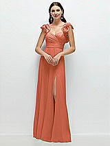 Front View Thumbnail - Terracotta Copper Dramatic Ruffle Edge Strap Chiffon Maxi Dress