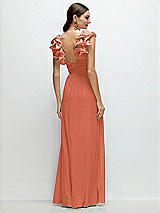 Rear View Thumbnail - Terracotta Copper Dramatic Ruffle Edge Strap Chiffon Maxi Dress