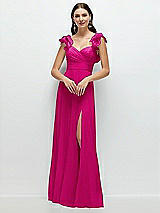 Front View Thumbnail - Think Pink Dramatic Ruffle Edge Strap Chiffon Maxi Dress