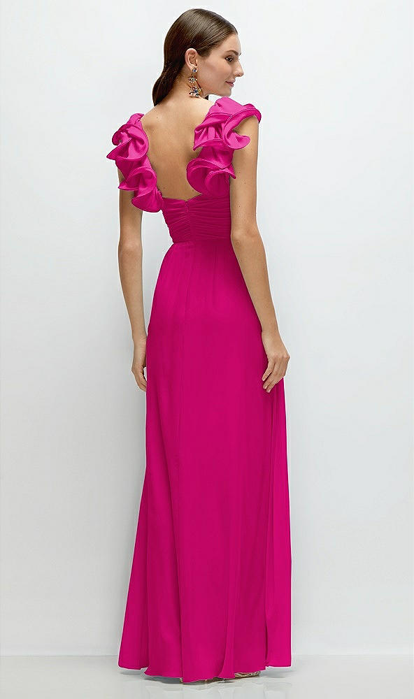 Back View - Think Pink Dramatic Ruffle Edge Strap Chiffon Maxi Dress