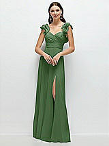 Front View Thumbnail - Vineyard Green Dramatic Ruffle Edge Strap Chiffon Maxi Dress