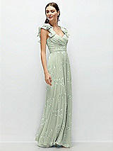 Side View Thumbnail - Vintage Primrose Sage Dramatic Ruffle Edge Strap Chiffon Maxi Dress