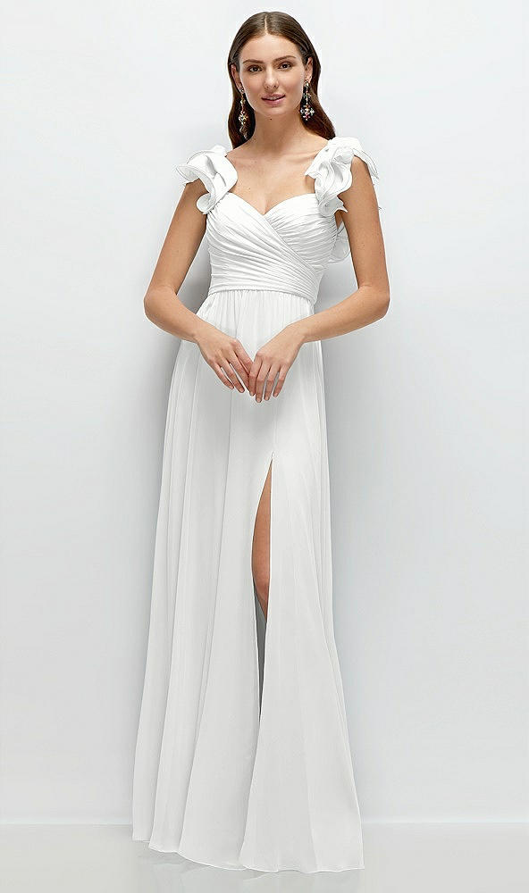 Front View - White Dramatic Ruffle Edge Strap Chiffon Maxi Dress