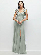 Front View Thumbnail - Willow Green Dramatic Ruffle Edge Strap Chiffon Maxi Dress